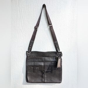 BOSCA Brown Soft Leather Zip Around Briefcase Messenger Bag Adjustable Strap